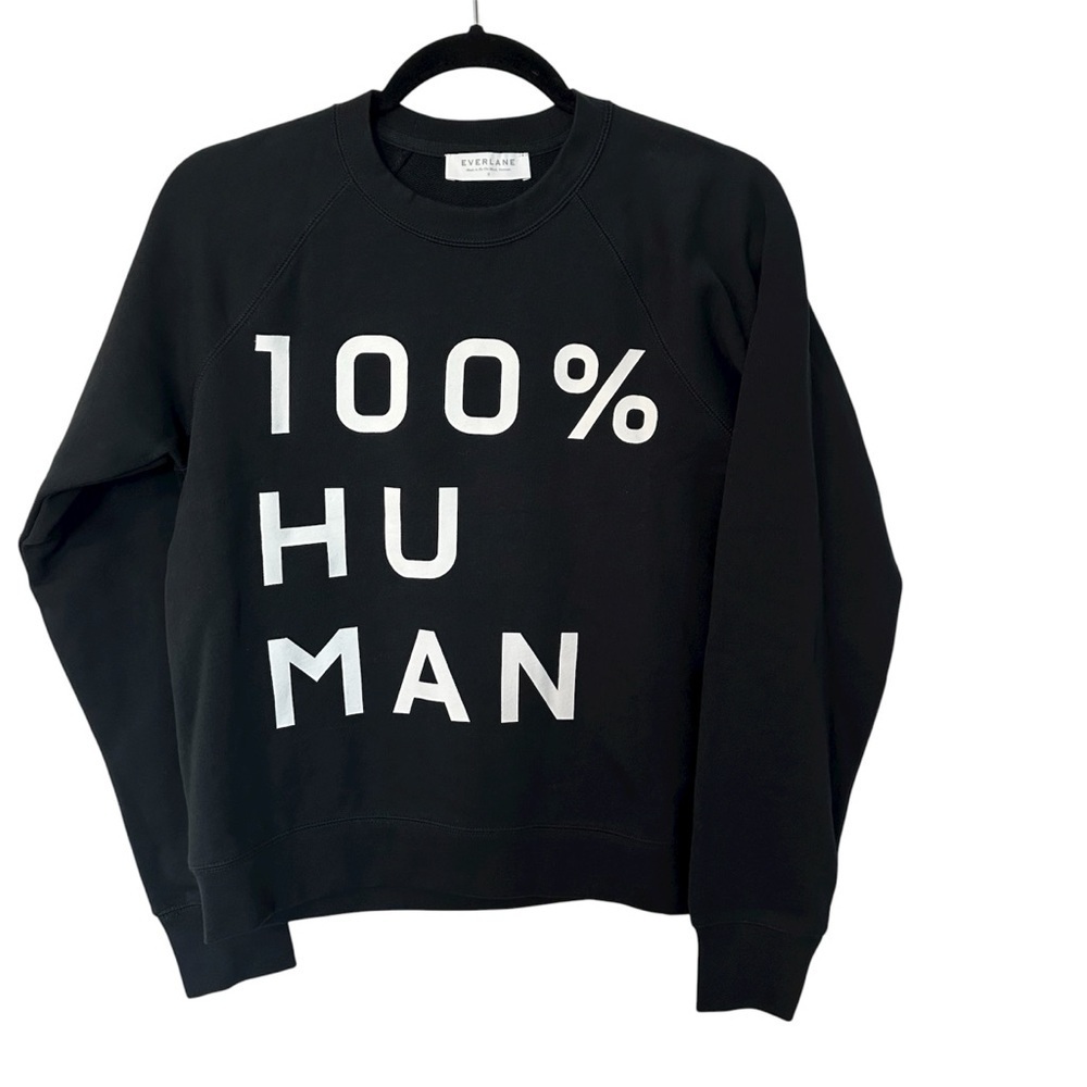 Everlane Women Black Long Sleeve Cotton Crewneck 100% Human Sweatshirt Sz S NWOT